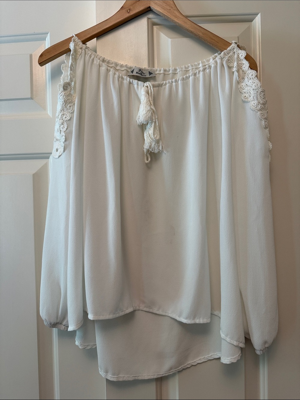 Women's White Off-Shoulder Blouse with Crochet Trim
